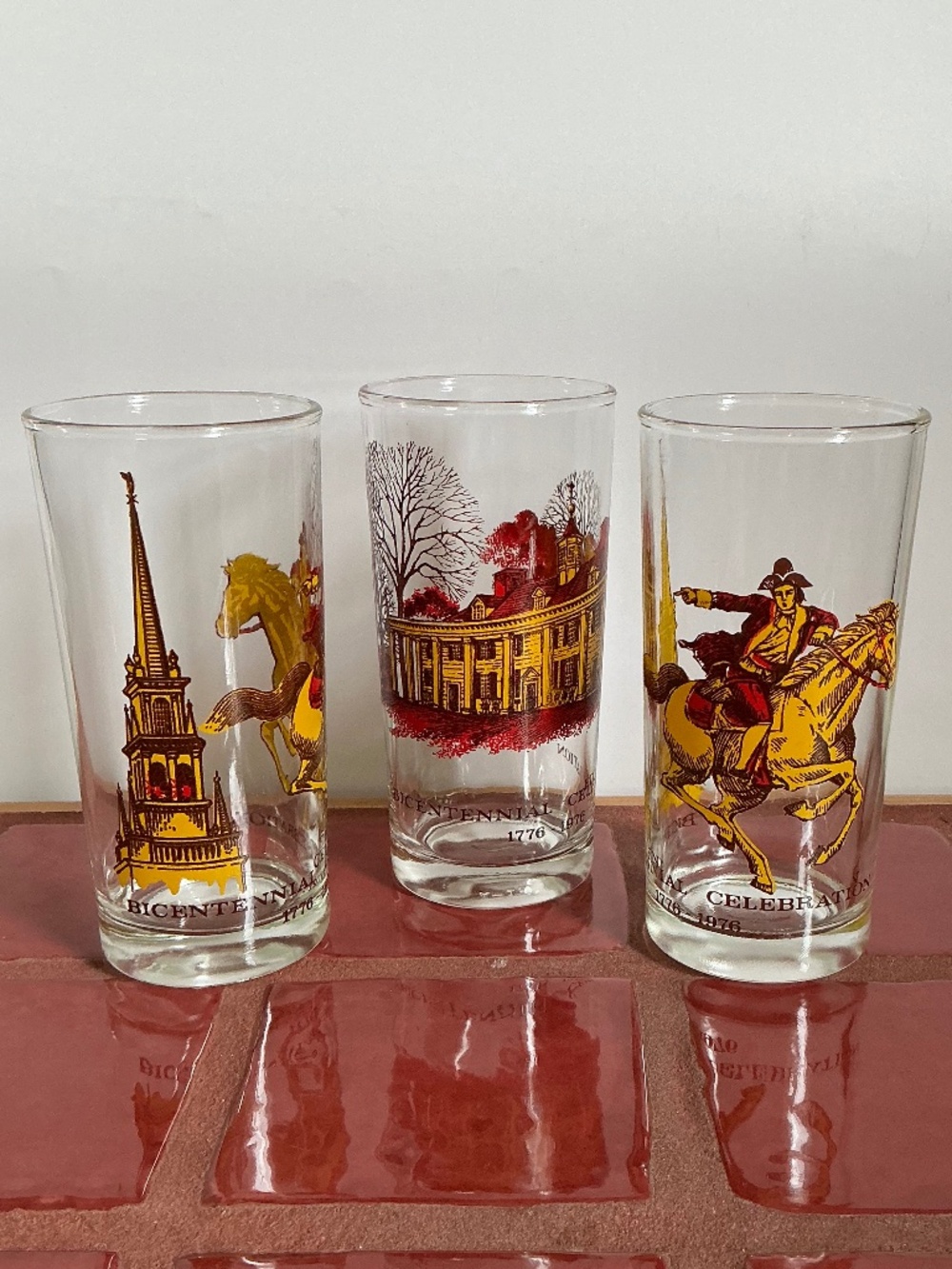 Vintage 1976 Bicentennial Glasses Celebration Cocktail Glass Tumblers USA